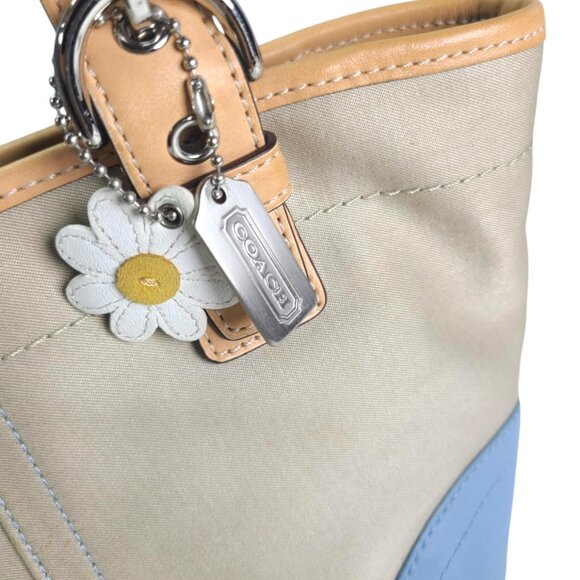 Vintage COACH Y2K baby blue Daisy Twill Satchel Mini Tote in pool/stone - Picture 5 of 10